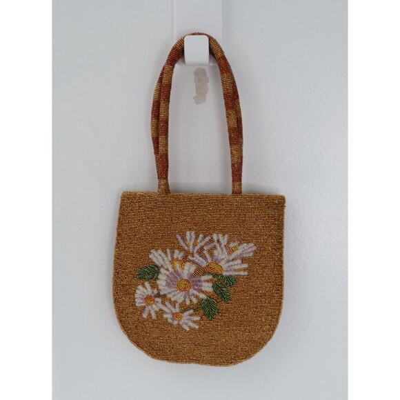 Free People Best Bet Beaded Floral Tote Handbag Boho Womens Golden - Picture 1 of 6